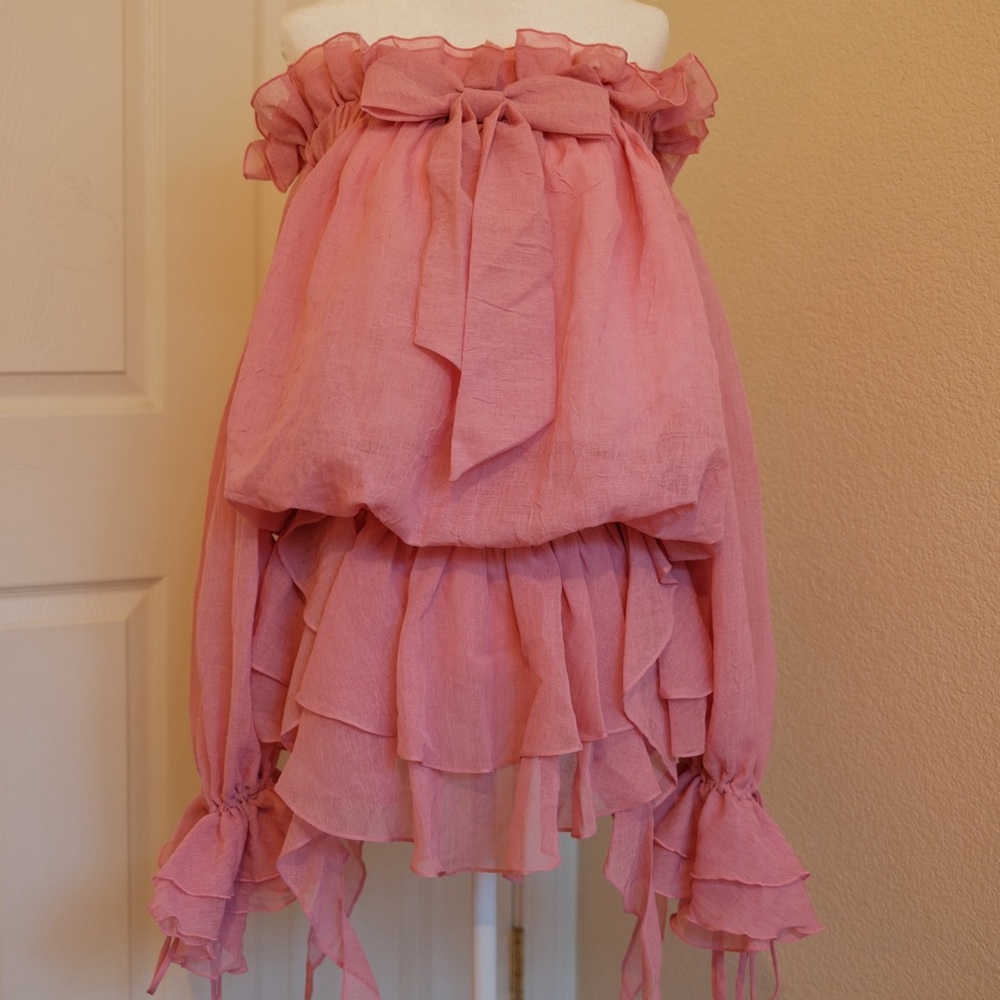 Elegant Pink Ruffled Skirt 2 Pieces Set